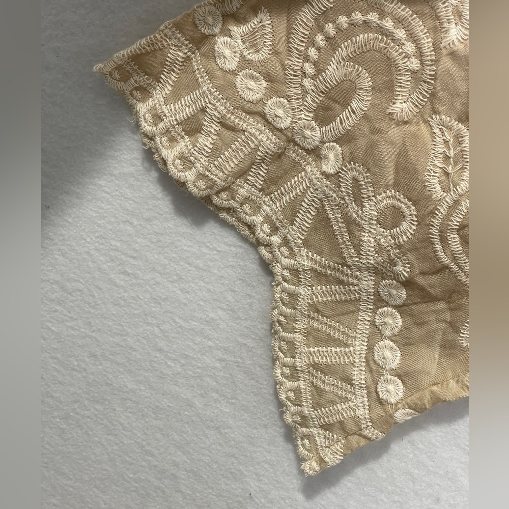 Anthropologie Solitaire Embroidered Blouse Handmade By Artisans Boho Scalloped - Picture 3 of 10